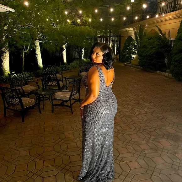 Ellie Wilde Long Silver Beaded Gown (Style: EW 1260006) - Picture 2 of 5